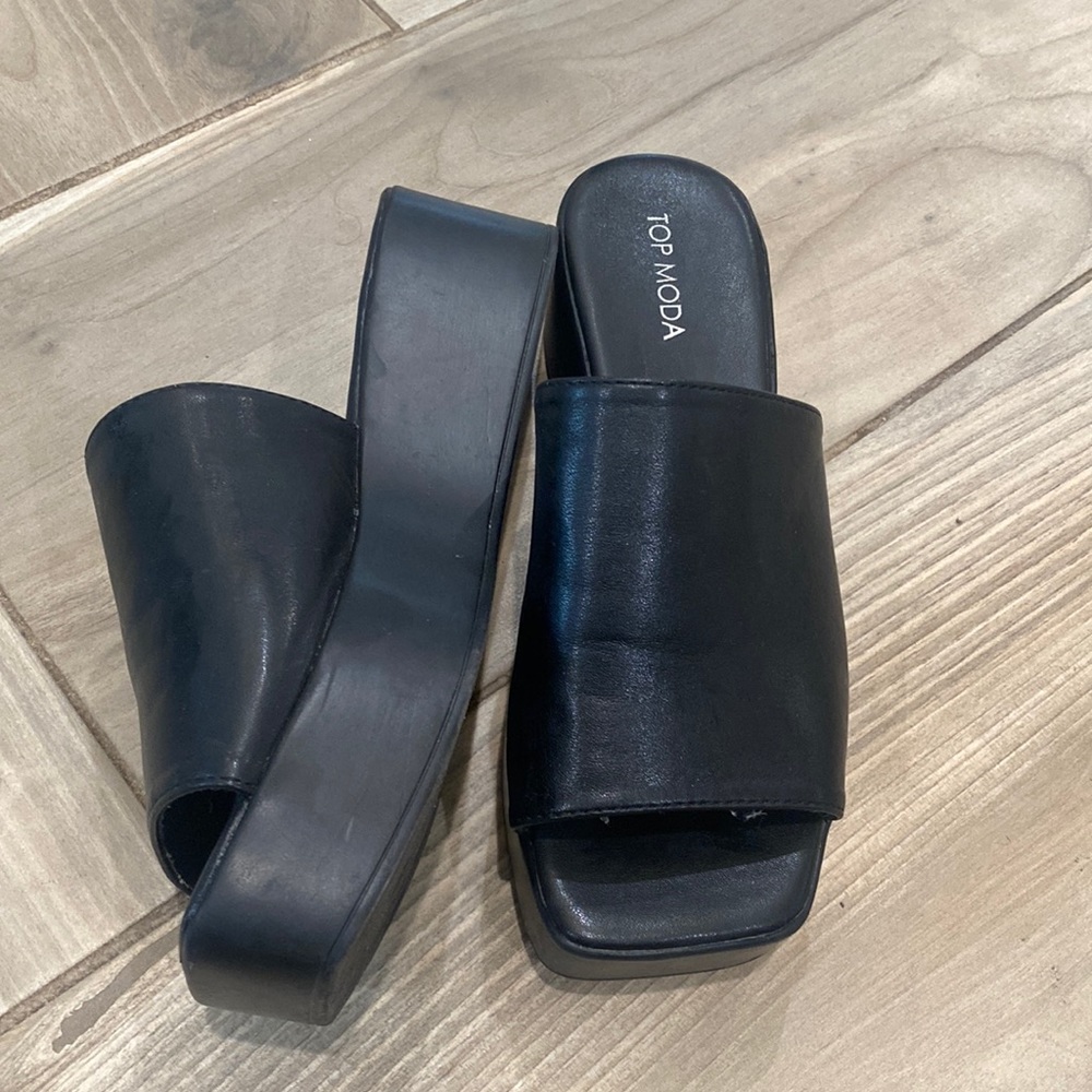 Black platform heel loafers